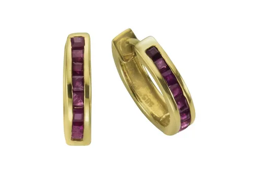 Fascination by Ellen K. Ohrringe Gold 585 mit 16x Rubin - Elegante Ohrringe aus 585 Gelbgold, verziert mit 16 echten Rubinen - zeitloser Schmuck für besondere Anlässe.