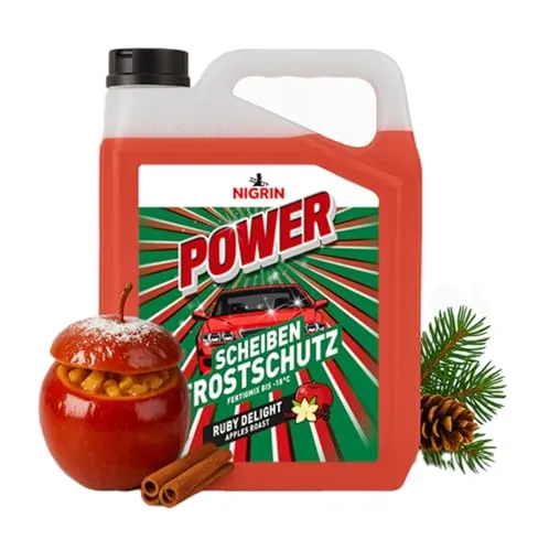NIGRIN POWER Scheibenfrostschutz Fertigmix Bratapfel | 5 Liter | wirksam bis -18°C | Anti-Freeze-Formel | Reinigungszusatz für Autoscheiben & Scheinwerfer | schlierenfrei | polycarbonatverträglich