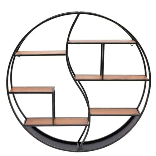 Divit Rundes Wandregal mit Metallrahmen und 6 Ablagen - Regale im Industrie-Design, stilvoll und funktional. Sechs Ablagen bieten Platz für Deko und mehr. Ideal für jeden Einrichtungsstil, Durchmesser 68cm.