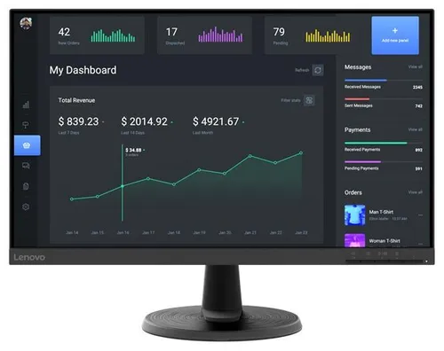 Lenovo D24-40 - 24" FHD VA Monitor, 1920x1080, 75Hz, mit Low Blue Light Technologie für komfortables Arbeiten und Spielen
