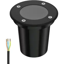 ledscom.de Bodeneinbauleuchte BOLI für außen, IP67, schwarz, rund, 108mm Ø, 1x GU10 max. 15W, gefrostet