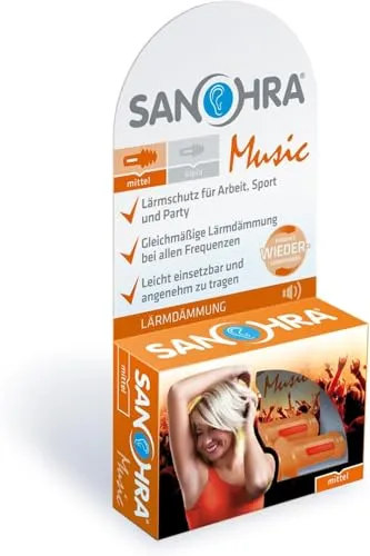 Sanohra music Lärmschutz für Erwachsene - 2 Stück - Arzneimittel für effektiven Lärmschutz, ideal für Musikliebhaber und Konzertbesucher, schützt das Gehör ohne den Klang zu verfälschen.