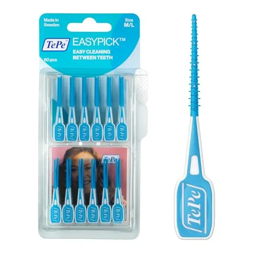 TePe EasyPick Dental Picks, Blau, ISO M-L, 60 Stk., effiziente Reinigung der Zahnzwischenräume, langlebiger Dental Pick für mittelgroße Zahnlücken