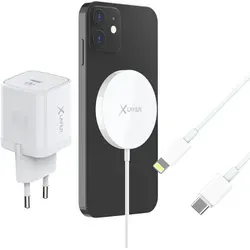 Xlayer MagFix Pro Wireless Charging Set - 20W Netzteil, kabelloses Laden mit magnetischer Andockung für MagSafe iPhones, MFI-zertifiziertes Lightning-Kabel