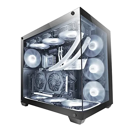 Mars Gaming MCV4 Computer-Gehäuse Tower - Custom Edition für Ihren Traum-PC: Das rahmenlose MCV4-Gehäuse bietet XXL-Kapazität für E-ATX, bis zu 10 Lüfter und optimale Kühlung durch die modulare Zweikammerstruktur.
