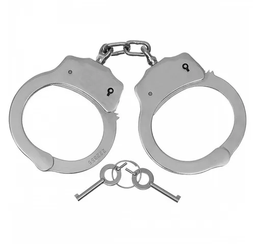 MFH Handschellen Deluxe aus Stahl, vernickelt Double-Lock 2 Schlüssel Securityhandschellen Polizei SWAT Fasching Silber
