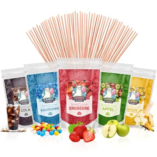 Zuckerwatte-Set 5 x 250g - Vielfalt für Ihre Party - Genießen Sie süße Momente mit unserem Zuckerwatte-Set! Fünf beliebte Geschmacksrichtungen in 250g Sachets, ideal für alle gängigen Maschinen. 100% vegan und perfekt für unvergessliche Feiern!