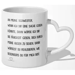 22Feels Tasse Schwester Geschenk Geburtstag Weihnachten Geschwister Mädchen Frauen, Keramik, Made In Germany, Spülmaschinenfest, Herzhenkel weiß
