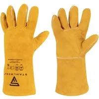 STAHLWERK Schweißer Handschuhe aus Echtleder - Arbeitshandschuhe aus hitzebeständigem Rindsleder, idealer Schutz vor Funken und Metallsplittern für alle Schweißverfahren, hohe Strapazierfähigkeit und Tragekomfort.