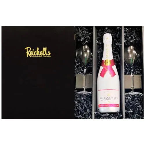 Moet & Chandon Ice Imperial Rose Champagner 0,75 l 12% + 2 x Reichelts Champagnerglas als Geschenkset in Präsentbox by Reichelts | Das ideale Geschenk für Geburtstag, Hochzeit oder Einladung
