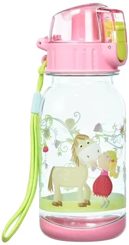 HABA 304485 - Trinkflasche Vicki & Pirli, 400ml Kinder-Trinkflasche mit Pferde-Motiv in Rosa für Kindergarten oder Schule, bpa freier Kunststoff, spülmaschinenfest