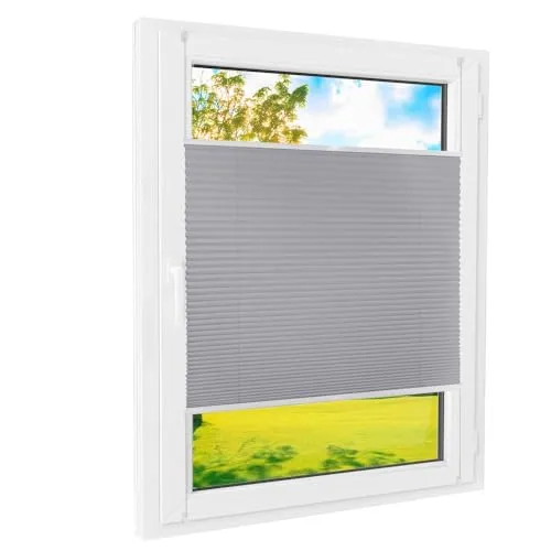 Plissee Klemmfix grau 75x220 cm – Faltrollo ohne Bohren - Rollos, ideal für Tür & Fenster, einfach zu montieren ohne Bohren und perfekt für eine flexible Lichtregulierung.