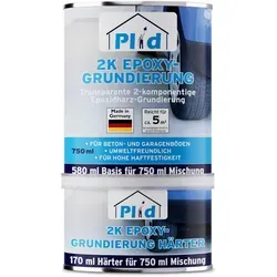 Plid® 2K Epoxy-Haftvermittler 750 ml - Transparente Grundierung für Böden - Betonfarben: Hochwertige 2K-Epoxidharz-Grundierung mit schneller Trocknung und hoher Haftfestigkeit, ideal für Garagen- und Werkstattböden.