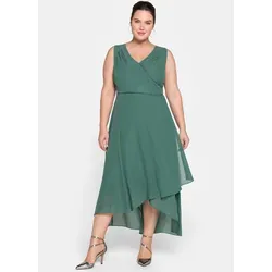 Abendkleid SHEEGO "Abendkleid", Damen, Gr. 58, Normalgrößen, grün (opalgrün), 100% Polyester, unifarben, lang, V-Ausschnitt, ohne Ärmel, Kleider
