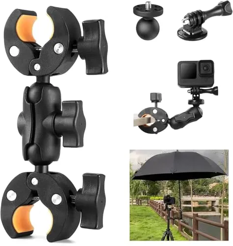 UNSTINCER Fahrrad Motorrad Lenker Kamera Klemme Halterung für Gopro Insta360 X5 DJI Akaso, Doppelklemme Magic Arm Selfie Stick Halter, Doppelte Super Clamp mit 1/4"-20 Gewinde und Action Cam Mount