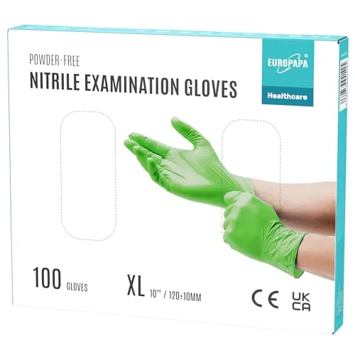EUROPAPA® 100x Nitrilhandschuhe Einweghandschuhe Einmalhandschuhe Untersuchungshandschuhe Nitril Handschuhe puderfrei ohne Latex unsteril latexfrei disposible gloves (XL, Grün)