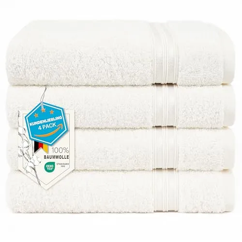 Hammetex 4er Badetuch Set, 100% Baumwolle - Premium Duschtücher 50x100 cm, weich, saugstark und schnell trocknend – ideal für Badezimmer, Spa oder Hotel. Oeko-Tex zertifiziert, sicher für die ganze Familie.