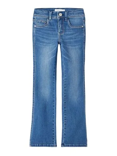NAME IT Mädchen Nkfpolly Skinny Boot Jeans 1142-au Noos - Mädchen-Jeanshose in Dark Blue Denim mit hohem Taillensitz und innen verstellbarer Taillenweite für optimalen Tragekomfort und Bewegungsfreiheit.