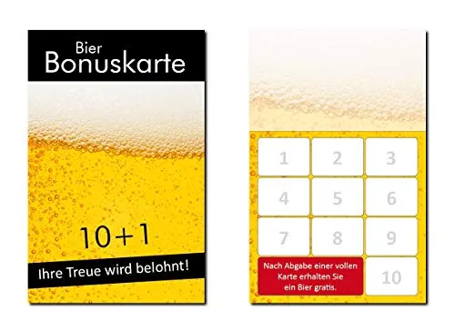Stück Bier Bonuskarten (BOK-415) mit 10 Stempelfeldern Gastronomie Treuekarten passend für ihr Lokal Gaststätte Kneipe 250
