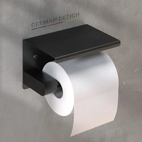 husman® Toilettenpapierhalter ohne Bohren – Hochwertiger Edelstahl in Matt-Schwarz mit Ablage - Kleben statt Bohren: Der husman Klorollenhalter lässt sich schnell anbringen und überzeugt durch seine praktische Ablage. Hergestellt aus rostfreiem Edelstahl, bietet er zeitloses Design und lange Haltbarkeit.