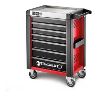 Stahlwille TTS95 PRO Werkstattwagen in Rot - Hochwertiger Werkstattwagen mit 7 Schubladen, innovativen Features und robustem Design. Ideal für Profis, mit Sicherheitskonzept und praktischen Haltern für Werkzeuge.