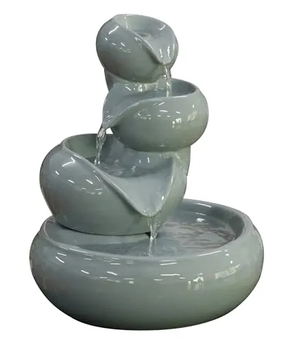 Dehner Zimmerbrunnen Malahi, elegante Kaskade aus Keramik - Stilvoller Zimmerbrunnen aus hochwertiger Keramik, Ø 21,5 cm, Höhe 24,5 cm. Ideal für eine entspannende Atmosphäre und zur Verbesserung des Raumklimas. Die vertikale Kaskade sorgt für einen besonderen Blickfang.