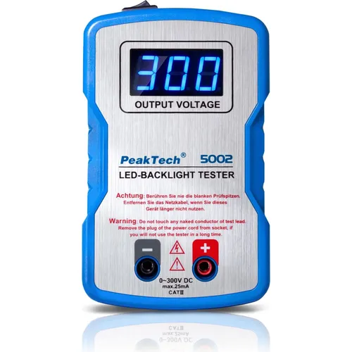 PeakTech 5002 – LED Tester 0-300V DC - Messgeräte für die professionelle LED-Prüfung, inklusive Softanlauf und Zubehör. Ideal für Service- und Reparaturwerkstätten zur Überprüfung von LED's und Elektrolytkondensatoren.