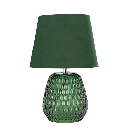 Pauleen Tischleuchte Crystal Velours, E14, Grün, Glas, Samt - Nachttischleuchte mit edlem Kristall-Look und dunkelgrünem Samt-Schirm, ideal für gemütliche Licht-Akzente und individuelle Wohnstile.