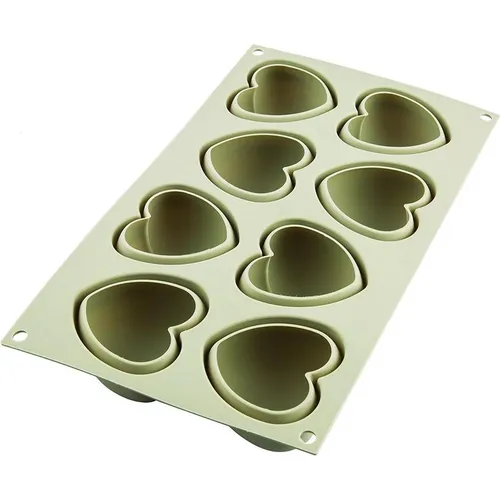 Silikomart Silikon-Kuchenform CUORICINO - 8 Herzchen, 3D Design - Die CUORICINO Kuchenform sorgt für kreative Backideen in Herzform. Ideal für romantische Anlässe, mit hochwertigem Platin-Silikon für einfache Handhabung und Reinigung. Perfekt für Ofen, Mikrowelle und Gefrierfach!
