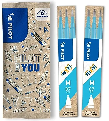 PILOT - FriXion Ersatzminen 0.7 - 2 Sets mit 3 Minen - FriXion Nachfüllminen mit Radierbarer Tinte - Kompatibel mit FriXion Ball & Clicker - Hellblau - Mittlere Spitze (6 Minen)