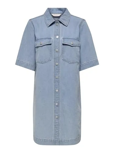 ONLY Jeanskleid in Hellblau - XS - Kleider aus 100% Baumwolle, mit Kentkragen und Druckknopfverschluss, ideal für einen lässigen Look in Jeansoptik, perfekt für den Sommer.