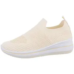 Ital-Design Damen Low-Top Freizeit Sneaker mit Keilabsatz - Stylische Low-Top Wedge Sneakers in Beige, ideal für den ganzjährigen Freizeitlook und mit einem bequemen, weichen Fußbett für optimalen Tragekomfort.