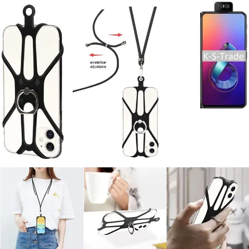 Handykette für Asus Zenfone 6 (2019) - Praktischer Handy-Ring mit Tischständer - Taschen & Schutzhüllen: Handykette mit verstellbarem Umhängeband und integriertem Tischständer für mehr Komfort und Sicherheit.