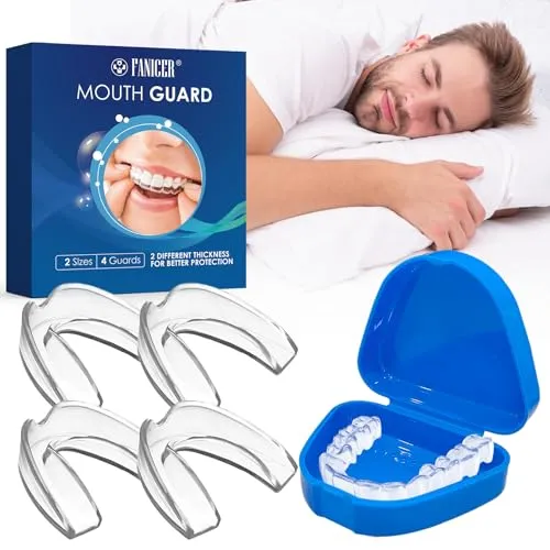 Knirscherschiene Set für Nacht, 4 Stück in 2 Größen - Dieses Set zur Vermeidung von nächtlichem Zähneknirschen enthält 4 Aufbissschienen in 2 Größen. Hergestellt aus sanftem Material, passen sie sich leicht an und bieten einen stabilen Sitz für erholsamen Schlaf.