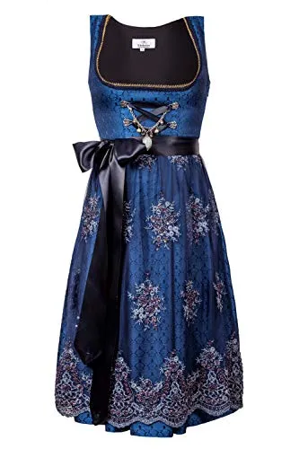 Edelnice Designer Midi Dirndl Josepha inkl. Spitzen Dirndlschürze - Exklusives Dirndl für Damen in Midi Länge, mit edlen Details, praktischer Tasche und glamourösem Charivari – perfekt für festliche Anlässe!