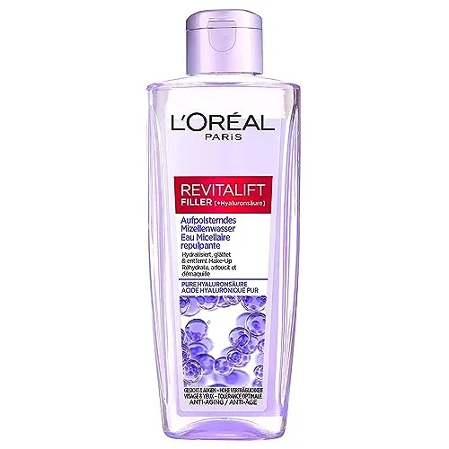 L'Oréal Paris Revitalift Filler Mizellenwasser 200ml - Gesichtsreiniger mit aufpolsterndem Hyaluron für hydratisierte und erfrischte Haut, ideal für alle Hauttypen und speziell geeignet für die Haut ab 30.