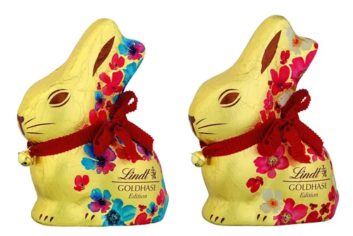 Lindt Goldhase Blumen Edition Alpenvollmilch Schokolade 200g 4er Pack - Schokolade, feine Alpenvollmilchschokolade in fröhlicher Blumen-Edition, perfekt als Geschenk oder zur Feier des Frühlings!