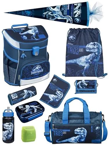 Scooli Campus Fit Schulranzen Set mit Jurassic World Design - Schultaschen-Set für die 1. Klasse, ergonomisch & leicht mit nur 980g. 10-teiliges Set inklusive Schultüte und Dino-Motiv für einen coolen Schulstart.