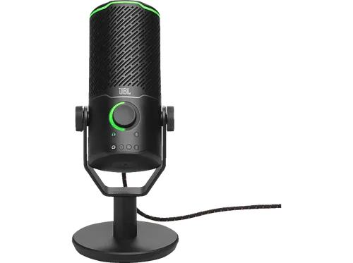 JBL Quantum Stream Studio Mikrofon, Schwarz - Professionelles Mikrofon für Streaming und Podcasting mit vier wählbaren Aufnahmemustern, RGB-VU-Meter und Dynamikbereichskompressor für optimale Klangqualität.