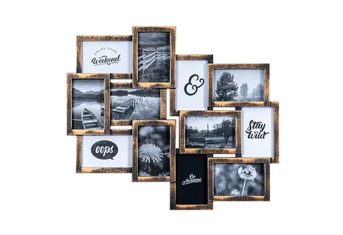Levandeo® Bilderrahmen Collage - Kupfer für 12 Fotos - Bilderrahmen Collage in Kupfer für 12 Fotos (10x15cm), ideal für kreative Fotogalerien und zur stilvollen Präsentation Ihrer Erinnerungen.