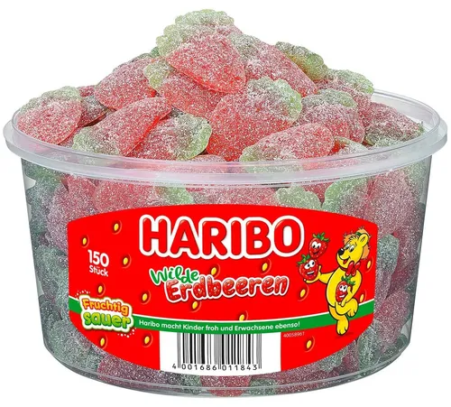 Haribo Wilde Erdbeeren - Fruchtgummi Erdbeer Fruchtig Sauer - 150 Stück - 1200g