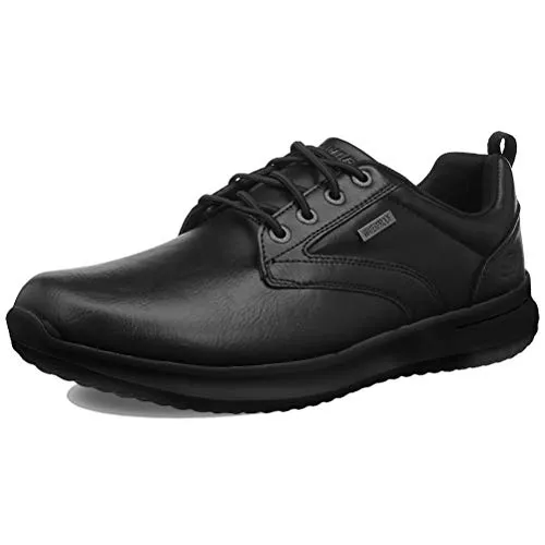 Skechers Herren Delson Antigo Halbschuhe, Schwarz Leder, 40 EU - Herren-Sneaker aus glattem Leder, bequem und stilvoll für den Alltag
