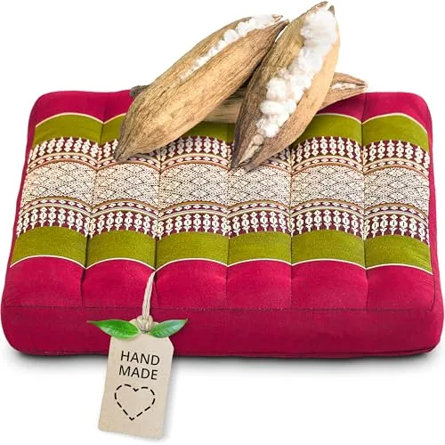 livasia Sitzkissen klein - 35x35x6cm - Bodenkissen Indoor/Outdoor, Meditationskissen Yogakissen, Stuhlauflage Palettenmöbel, Steppkissen Auflage Stuhl Bank handgefertigt (Rot/Grün)