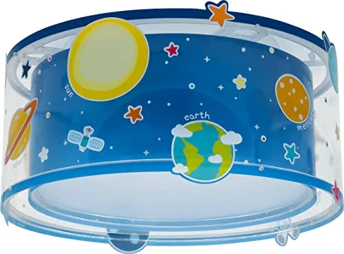 Dalber Deckenlampe kinderzimmer, Deckenleuchte für Kinder Planets Planeten Sonnensystem, 41346N, E27, Blau