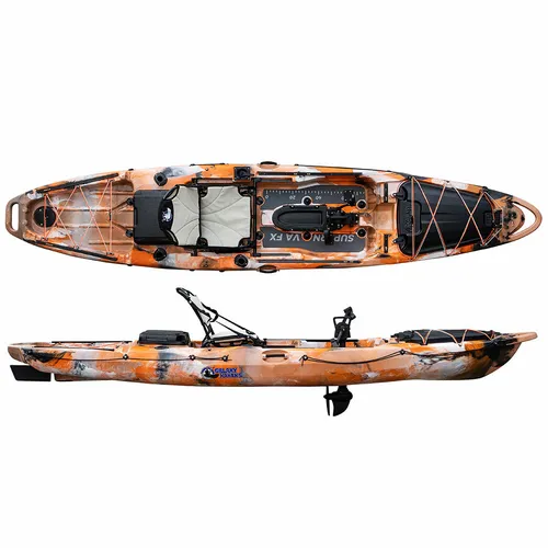 Galaxy Kayaks Supernova FX Orange Angelkajak mit Pedalantrieb Steuerung Sitz