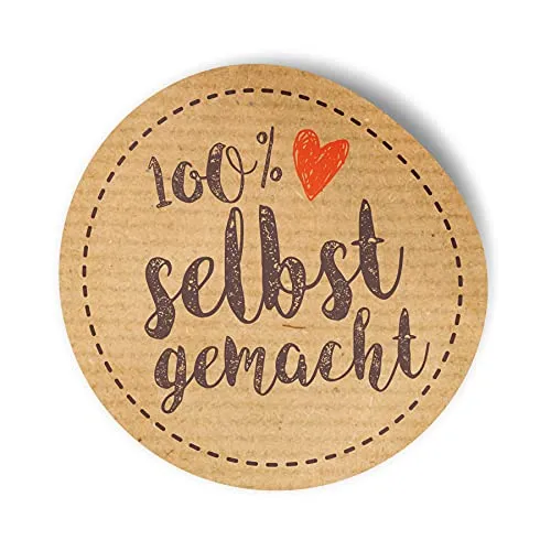 itenga 50x Etikett 100% selbstgemacht Sticker Aufkleber braun selbstklebend für Marmelade Einmachgläser Geschenke - hochwertiges Papier - rund 4cm