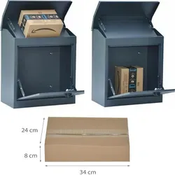 dazikemo Wandbriefkasten Paketbox Grau mit Sicherheitsvorrichtung - Robuster Briefkasten mit integrierter Paketbox, ideal für Päckchen und Büchersendungen. Korrosionsbeständig und wetterfest, schützt Ihre Post vor unbefugtem Zugriff.