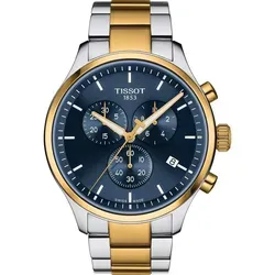 TISSOT Chrono XL Classic Herrenuhr 45mm Blau/Gold - Armbanduhren mit Chronograph und Saphirglas, stilvolles Design für Herren, spritzwasserfest bis 100 m, Swiss Made Qualität.