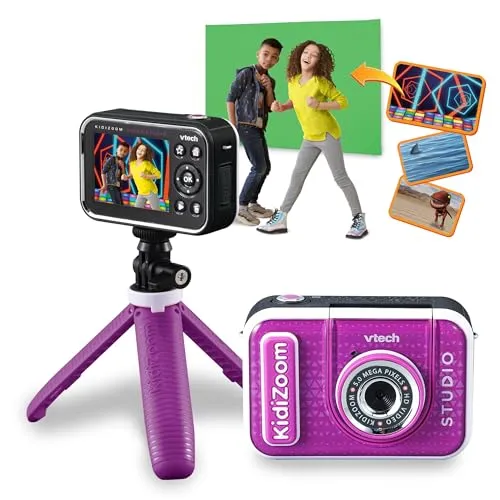 VTech 80-531814 KidiZoom Video Studio HD lila - HD Foto- und Videokamera mit Selfie-Funktion, kreative Effekte und inklusive Greenscreen für magische Videos
