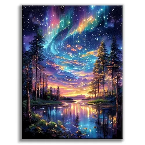 Diamond Painting Erwachsene Sternenhimmel, Landscape 5D Diamond Painting Bilder, Landschaft Diamant malerei Erwachsene, Natur Diamantmalerei-set für Geschenk, zur Entspannung und als Wanddeko 30x40 cm